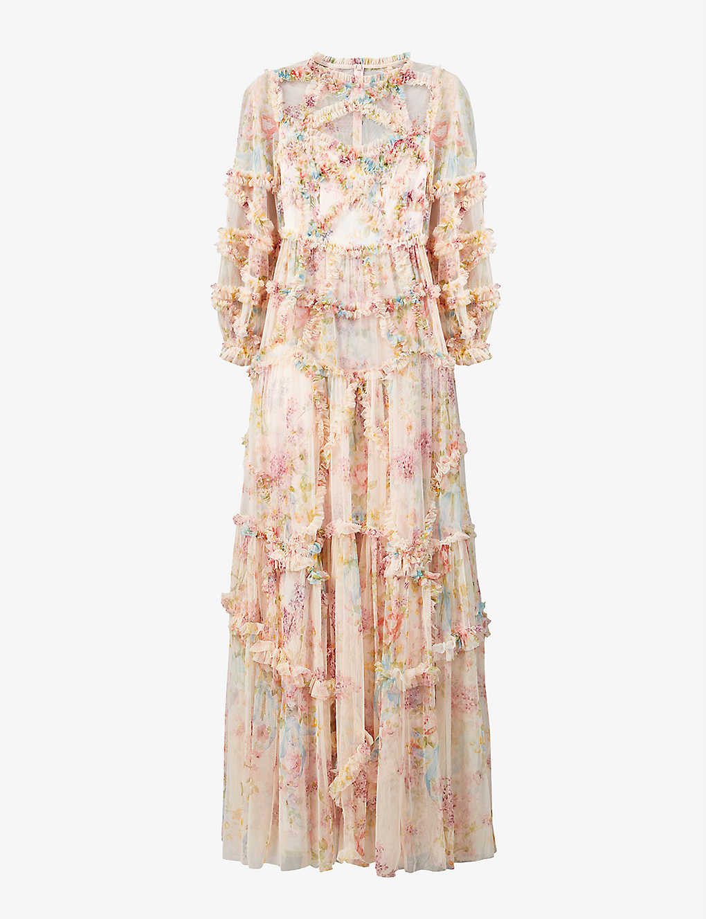Ruffle-trimmed floral-print tulle maxi dress | Selfridges