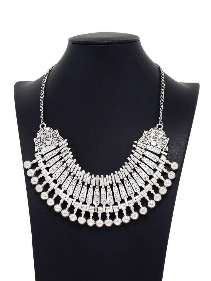 Vintage Carved Flower Tassel Coin Necklace Collarbone Chain Female Beach Leisure Fashion Accessor... | SHEIN