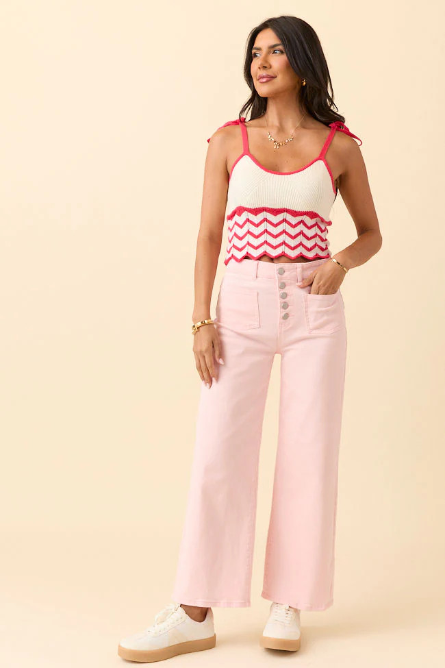Sutton Pink Wide Leg Patch Pocket Jeans SALE | Pink Lily