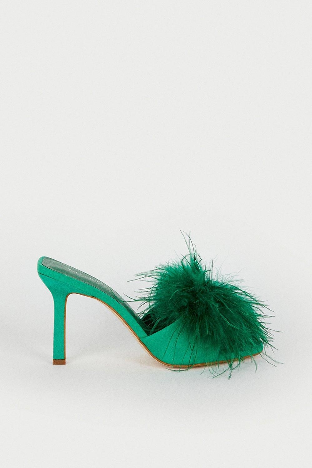 Feather Detail Heeled Mule | Warehouse UK & IE