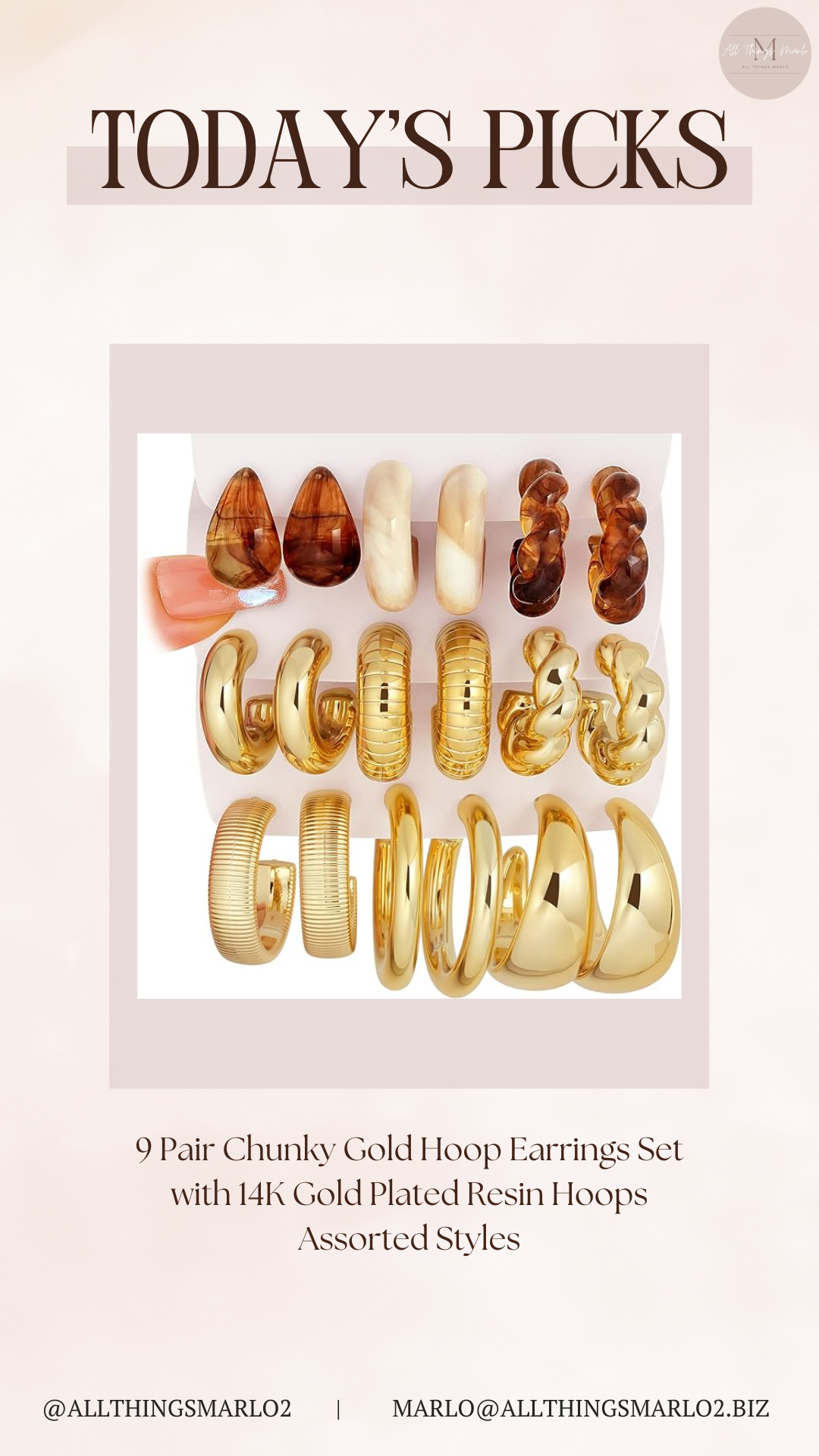 9 Pair Chunky Gold Hoop Earrings Set with 14K Gold Plated Resin Hoops Assorted Styles 

 #LTKSeasonal #LTKWorkwear #LTKTravel
