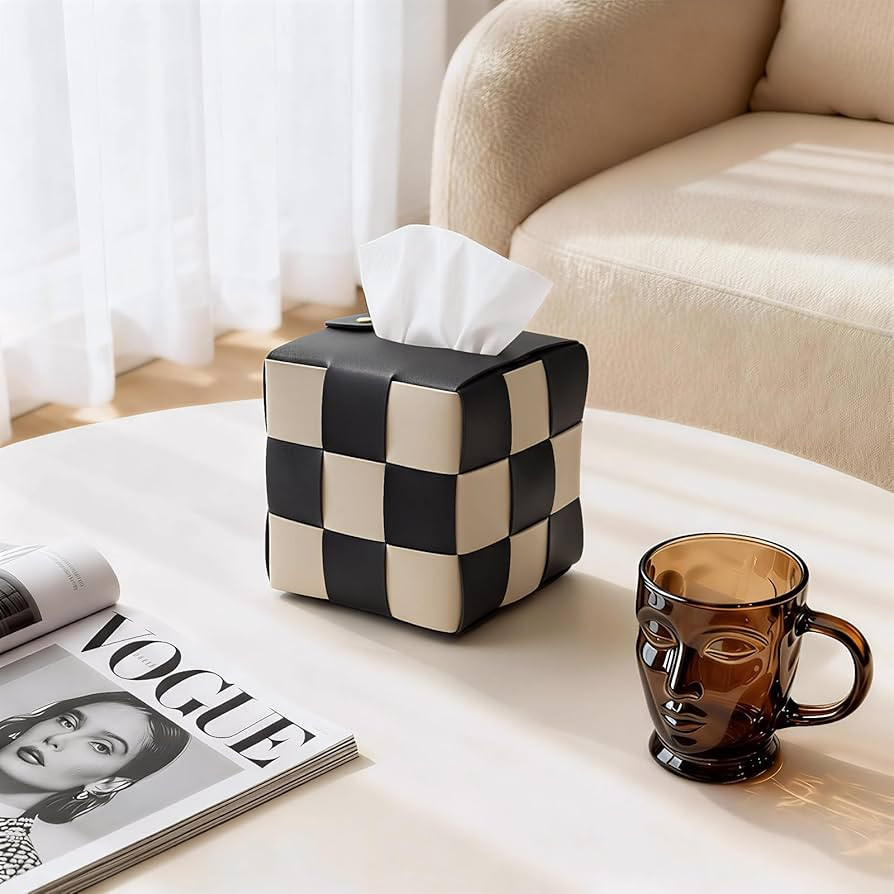Amazon.com: Tissue Box Cover, Checkered Decor Tissue Box with Metal Buckle, Decorative Organizer ... | Amazon (US)