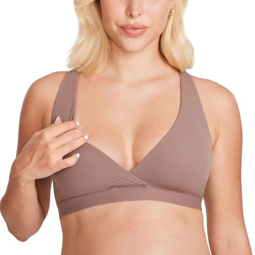 MOMANDA Crossover Nursing Bras for Breastfeeding Brown Purple X-Large | Amazon (US)