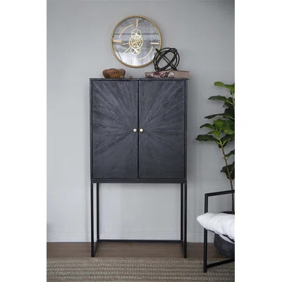 Sleek Black Accent Cabinet with Iron Base and Two Doors for Versatile Storage and Display, Perfect for Any Room. | Wayfair North America