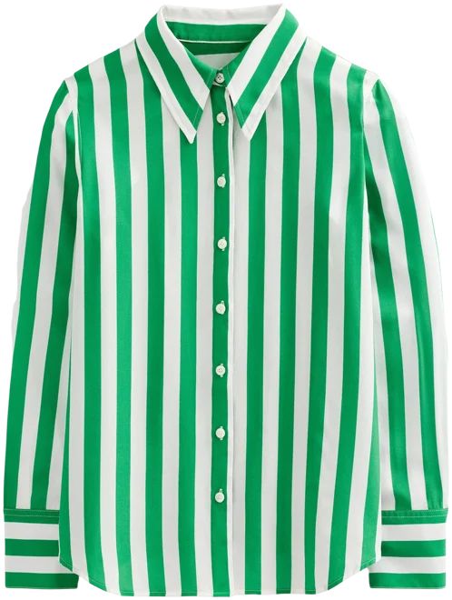 Silk Shirt - Rich Emerald and Ivory Stripe | Boden (US)