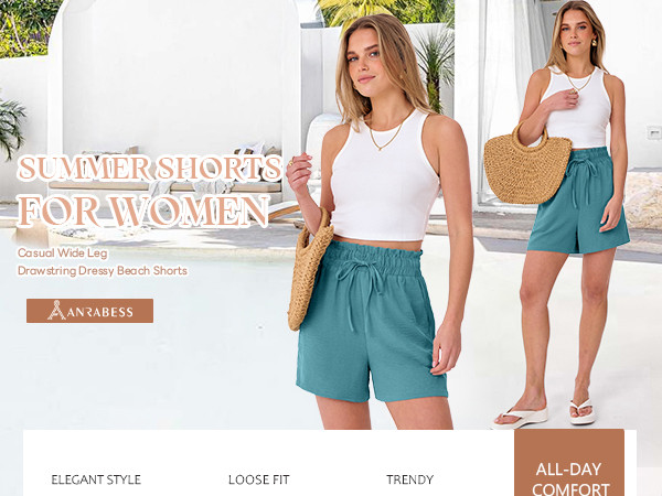 ANRABESS Shorts for Women Summer Casual High Waisted Wide Leg Drawstring Lounge Shorts Comfy 2026... | Amazon (US)
