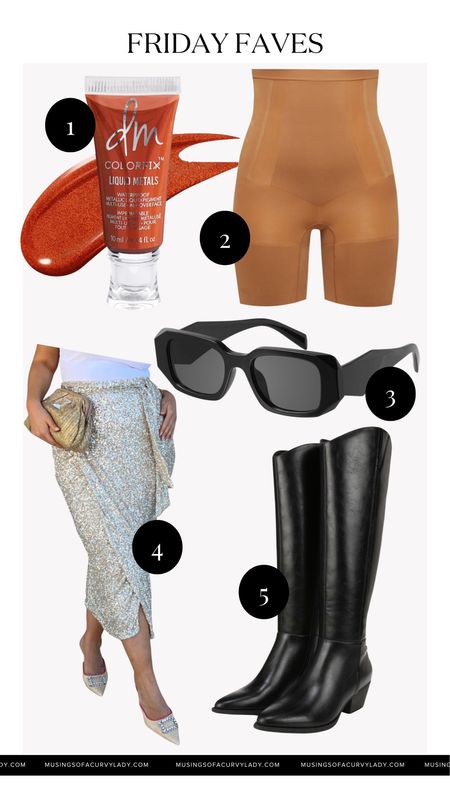 Friday faves!

Lip gloss, sequin skirt, shapewear, wide calf boots, sunglasses

#LTKSeasonal #LTKplussize #LTKstyletip