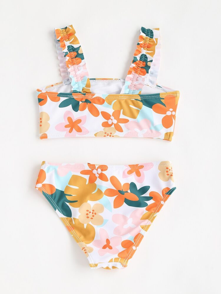 Toddler Girls Floral Print Frill Trim Bikini Swimsuit | SHEIN