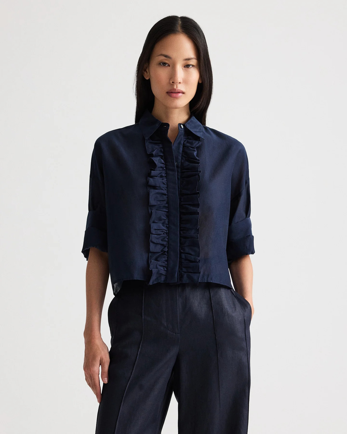 Next Ex Shirt with Ruffle in Cotton Silk Organza | TWP