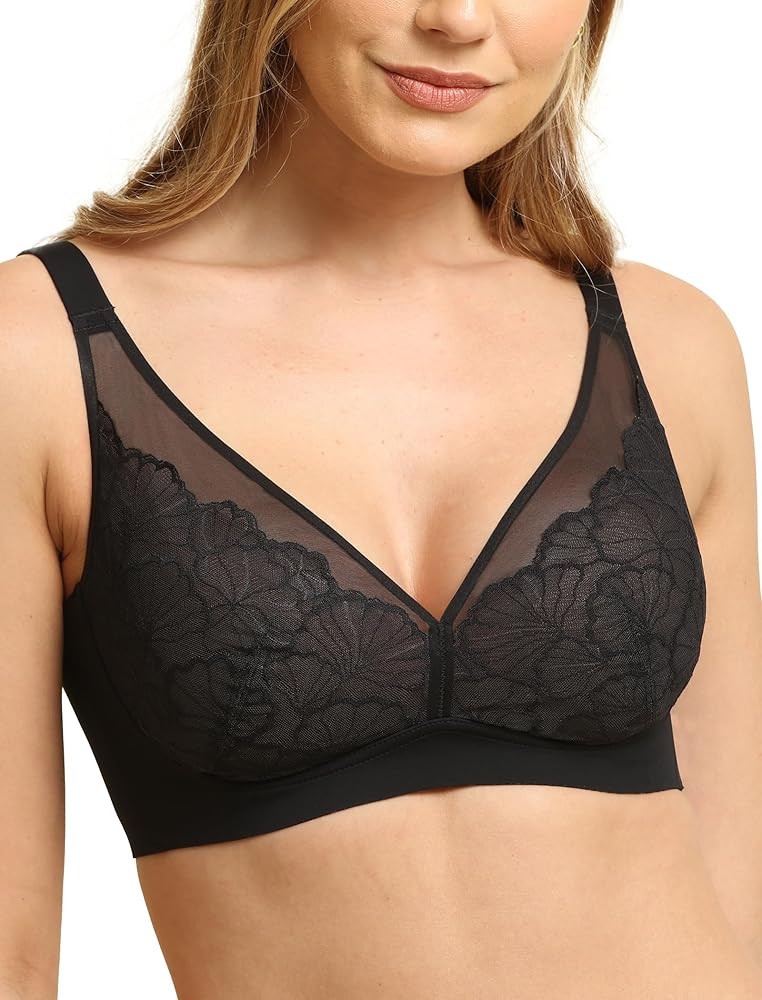 COMFELIE Lace Everyday Bra Comfy V Neck Unlined Bras Sexy Wireless Bralette | Amazon (US)