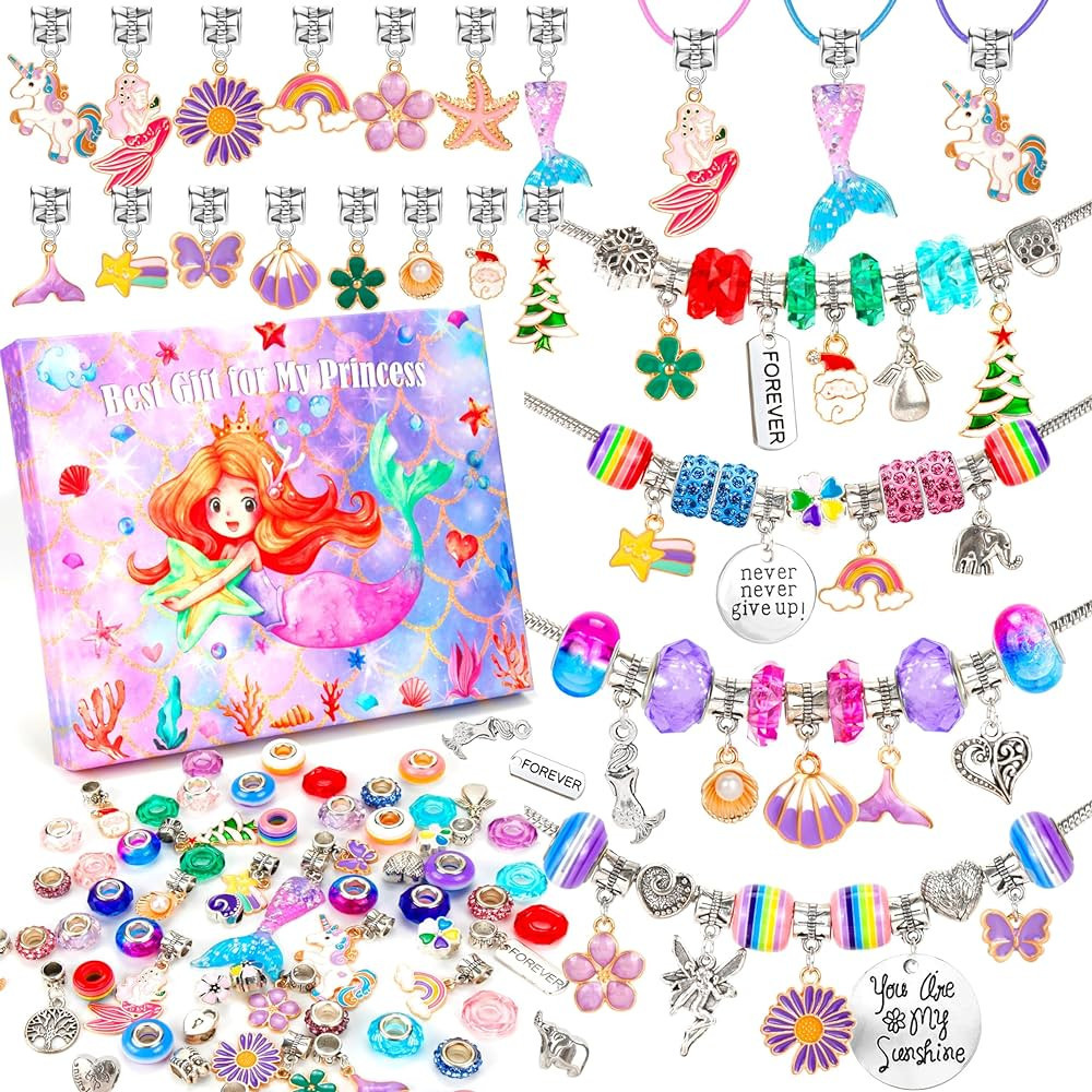 BYMORE DIY Charm Bracelet Making Kit Crafts Jewelry Beads for Girls Age 8-12 Unicorn & Mermaid Gi... | Amazon (US)