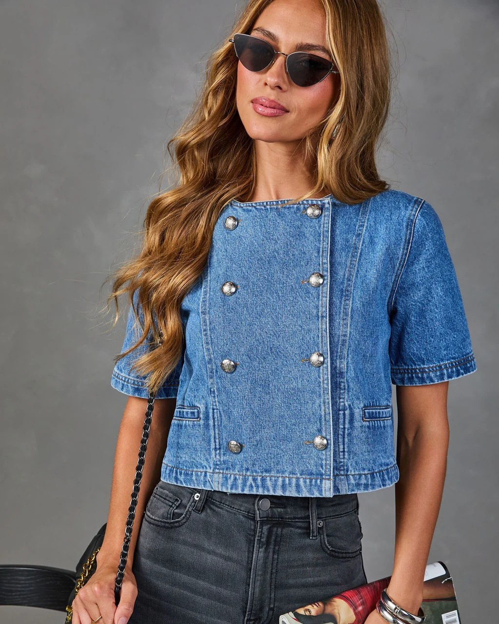 New Season Denim Double Breasted Top Indigo / M | VICI