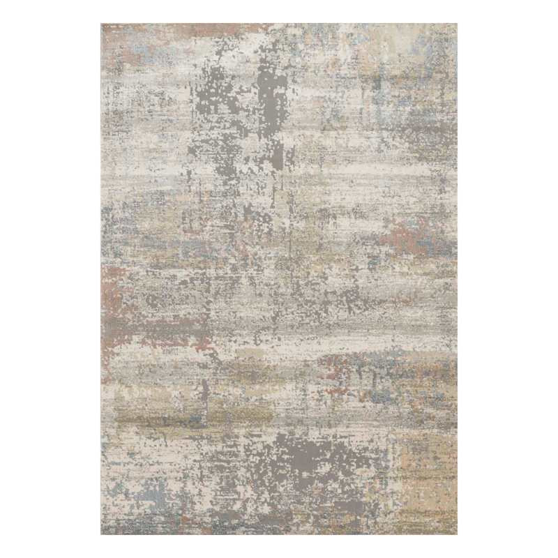 (B606) Villa Abstract Distressed Ivory & Grey Area Rug, 5x8 | At Home