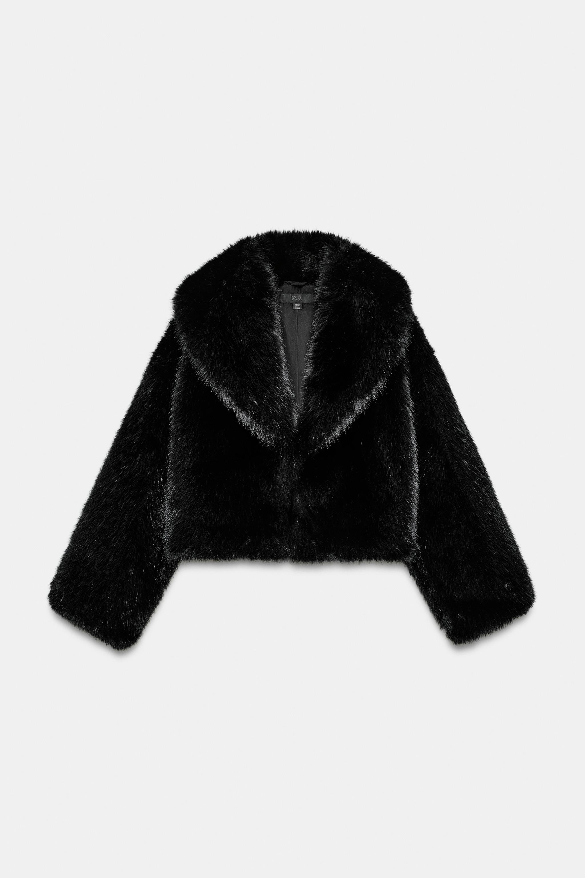 SHORT FAUX FUR LAPEL COLLAR COAT | Zara US