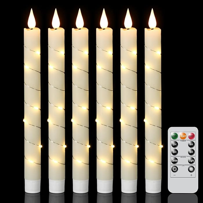 GenSwin Flameless Taper Candles with Remote and String Lights, Ivory Real Wax Taper Candles Batte... | Amazon (US)