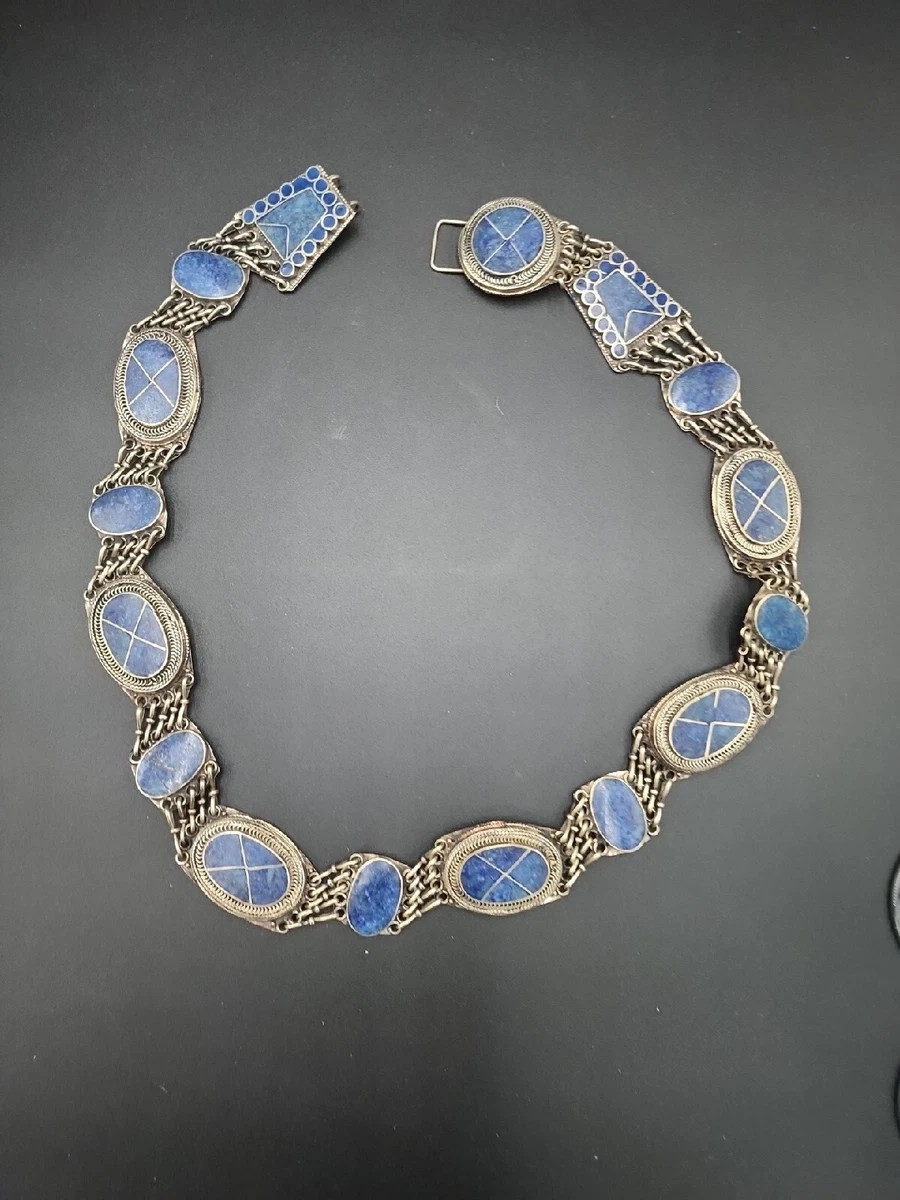 Vintage Handmade Blue Lapis Inlay Silver Metal Afghan Tribal Belt 35" SUPERB!  | eBay | eBay US