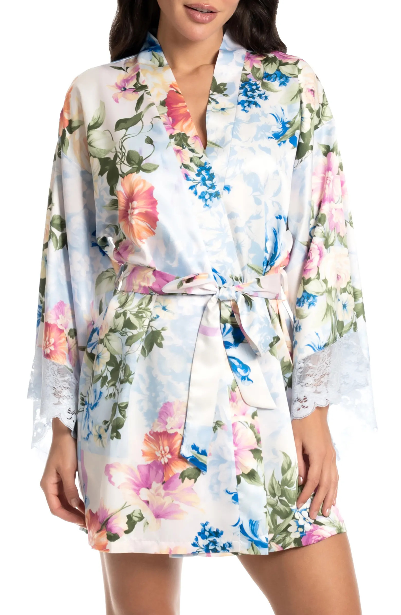 Amour Floral Lace Trim Satin Wrap | Nordstrom