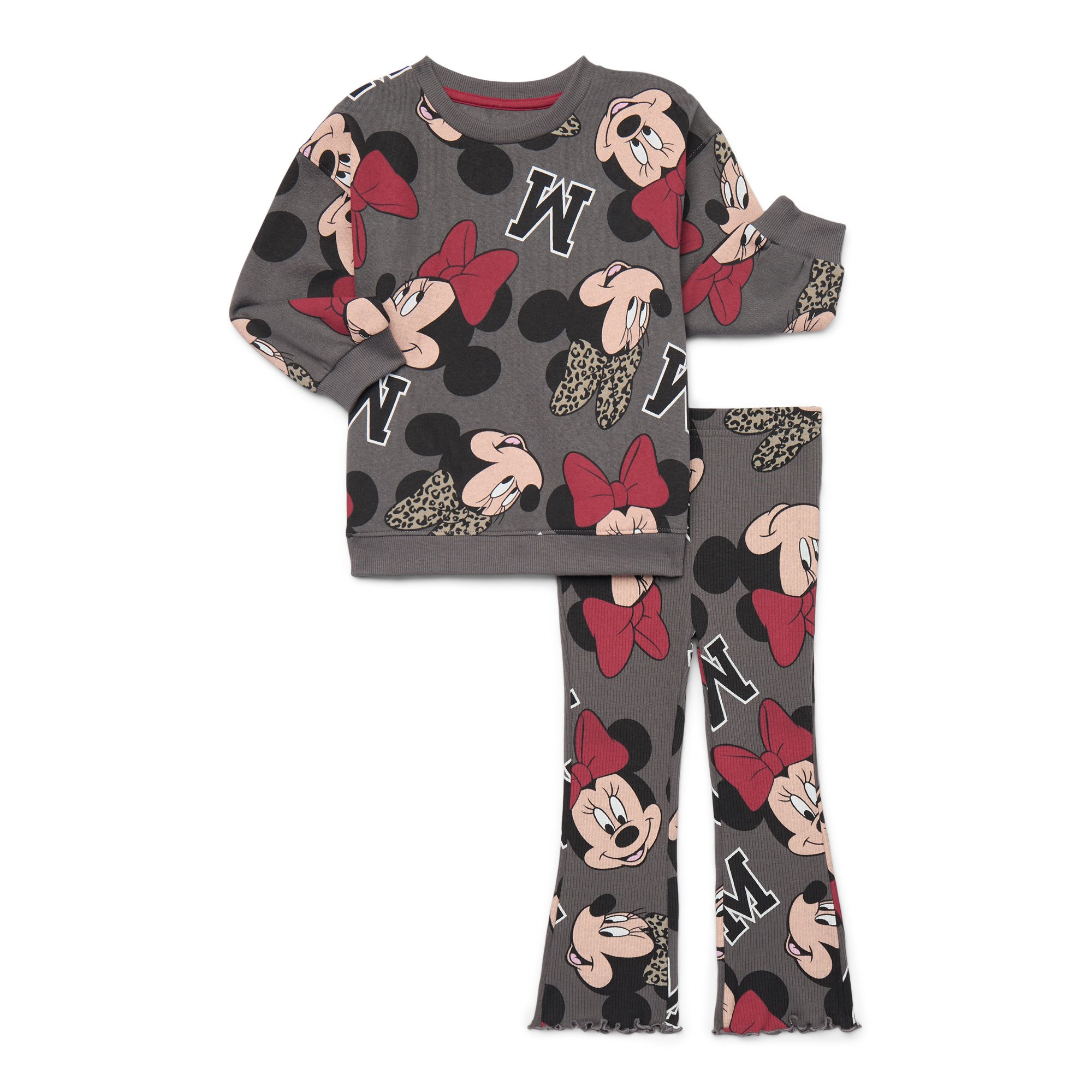 Minnie Mouse Toddler Girls Long Sleeve Allover Print Sweatshirt and Matching Flare Leggings Set, ... | Walmart (US)