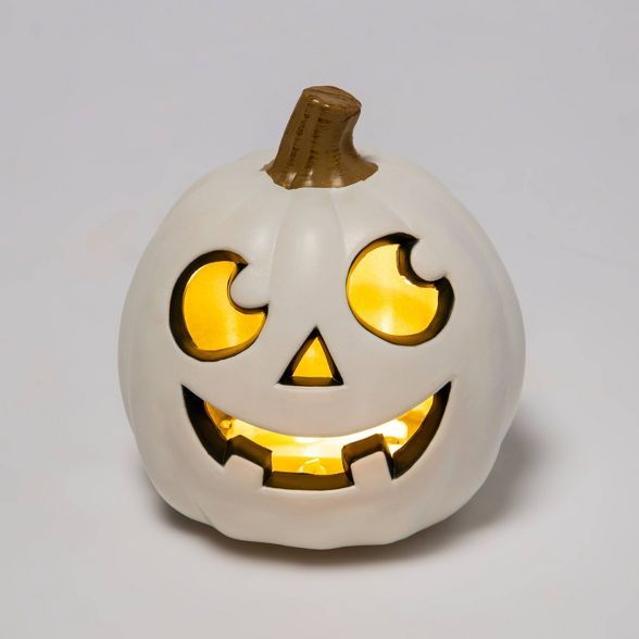 5&#34; Lit Pumpkin with Happy Face (2 Teeth) White Halloween Decorative Prop - Hyde &#38; EEK! Bo... | Target