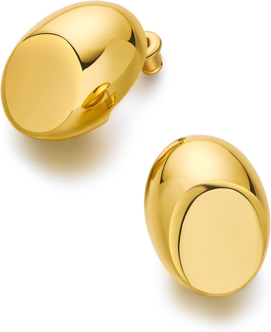 HESSAWELL Stud Earrings for Women Half-ball Mattle Gold Sliver Studs 14K Brushed Button Earrings ... | Amazon (US)