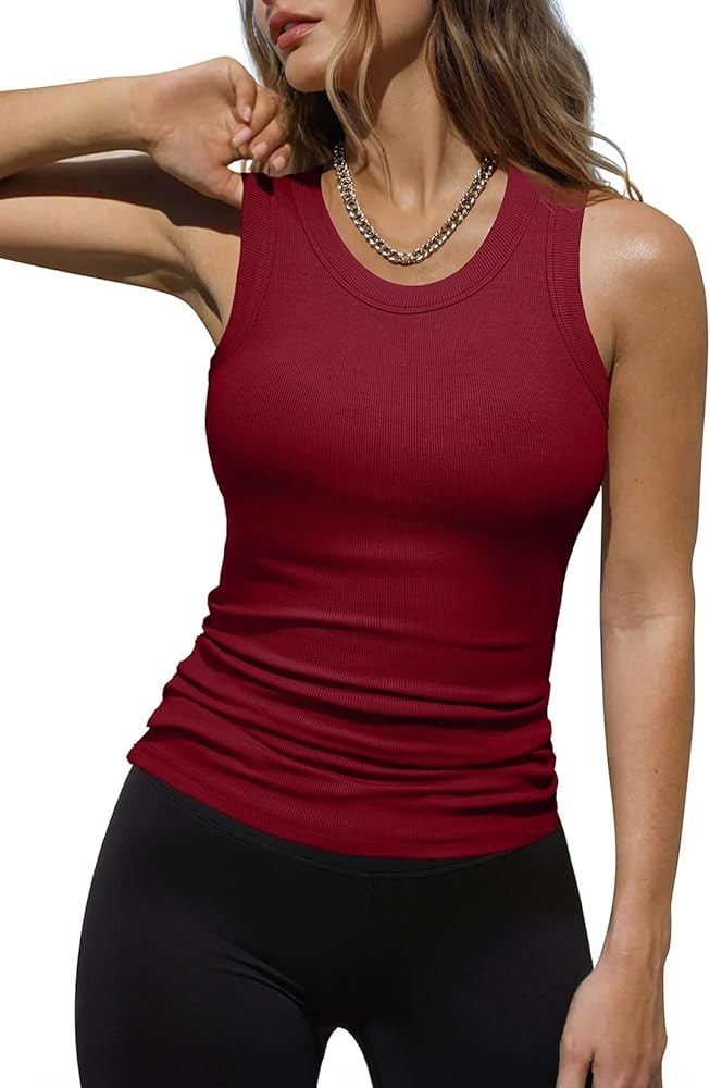 Dokotoo Womens Ladies Ribbed Thick Strap Racerback Tight Slim Fitted Sporty Workout Tank Tops | Amazon (US)