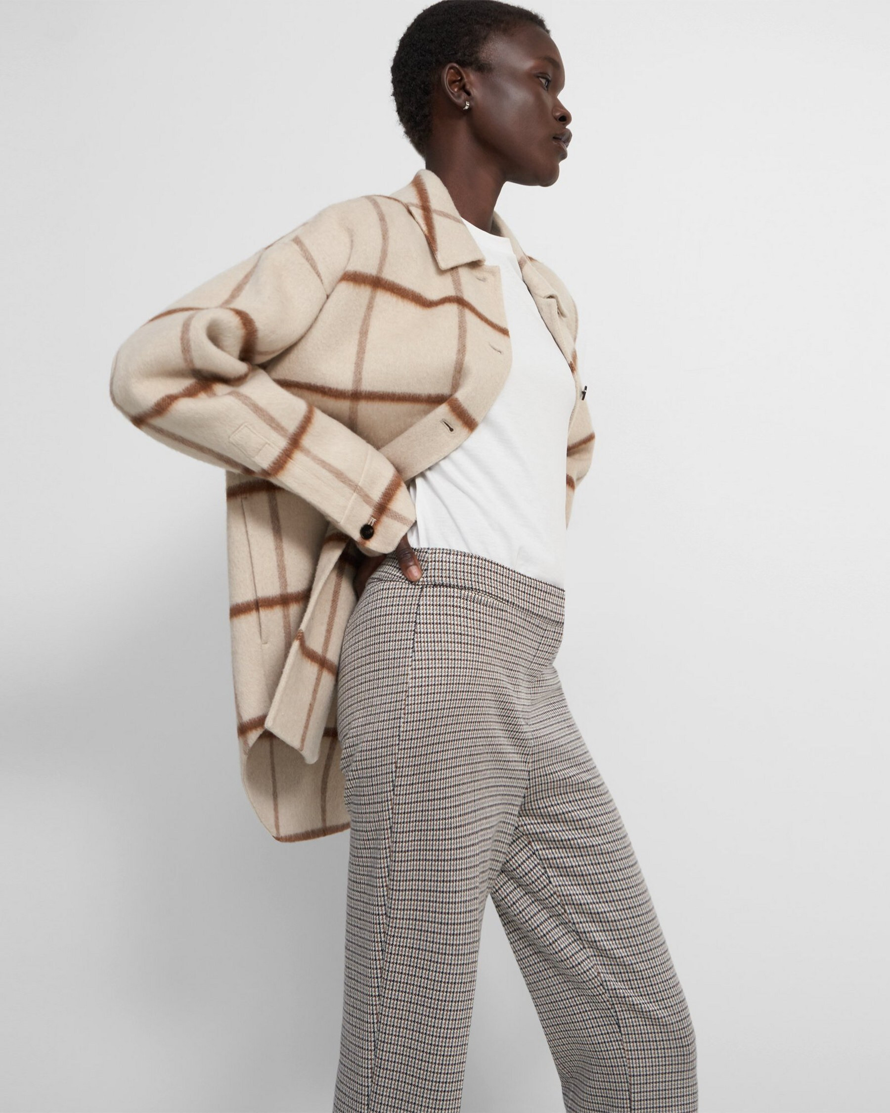 Oversized Shirt Jacket in Checked Recycled Wool | Theory