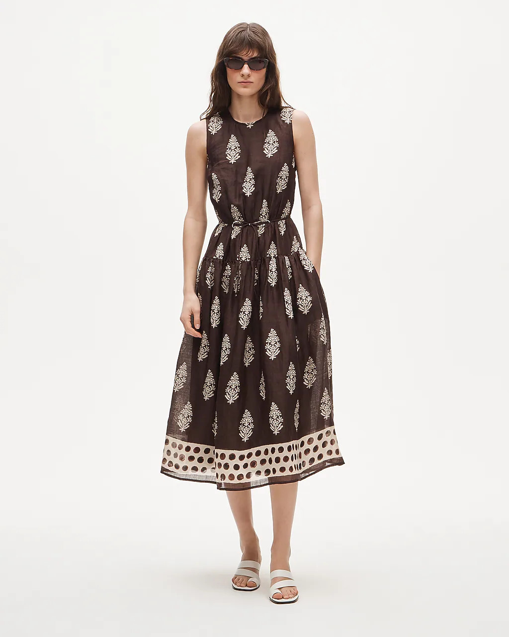 Open-back dress in cocoa block-print | J. Crew US