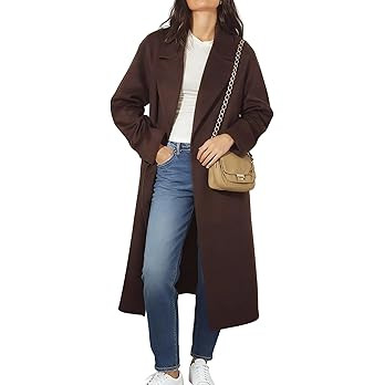 Majdan Women's Double Breasted Wool Blend Coat Notch Lapel Coat Winter Overcoat Mid Long Peacoat ... | Amazon (US)
