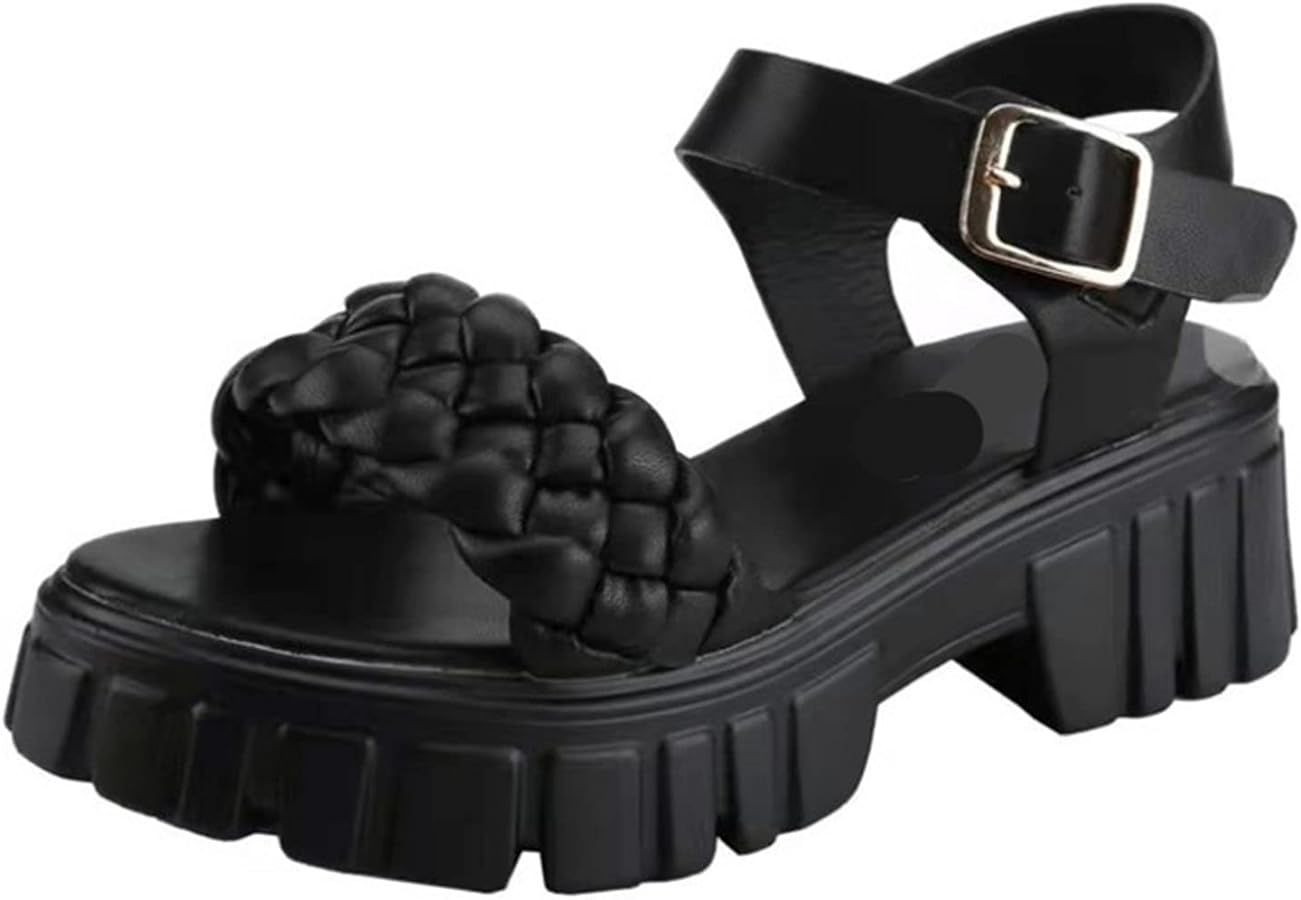 Women's Buckle Chunky Platform Sandals Open Toe Ankle Strap Block Heel Wedge Sandals Gladiator Sandals | Amazon (US)