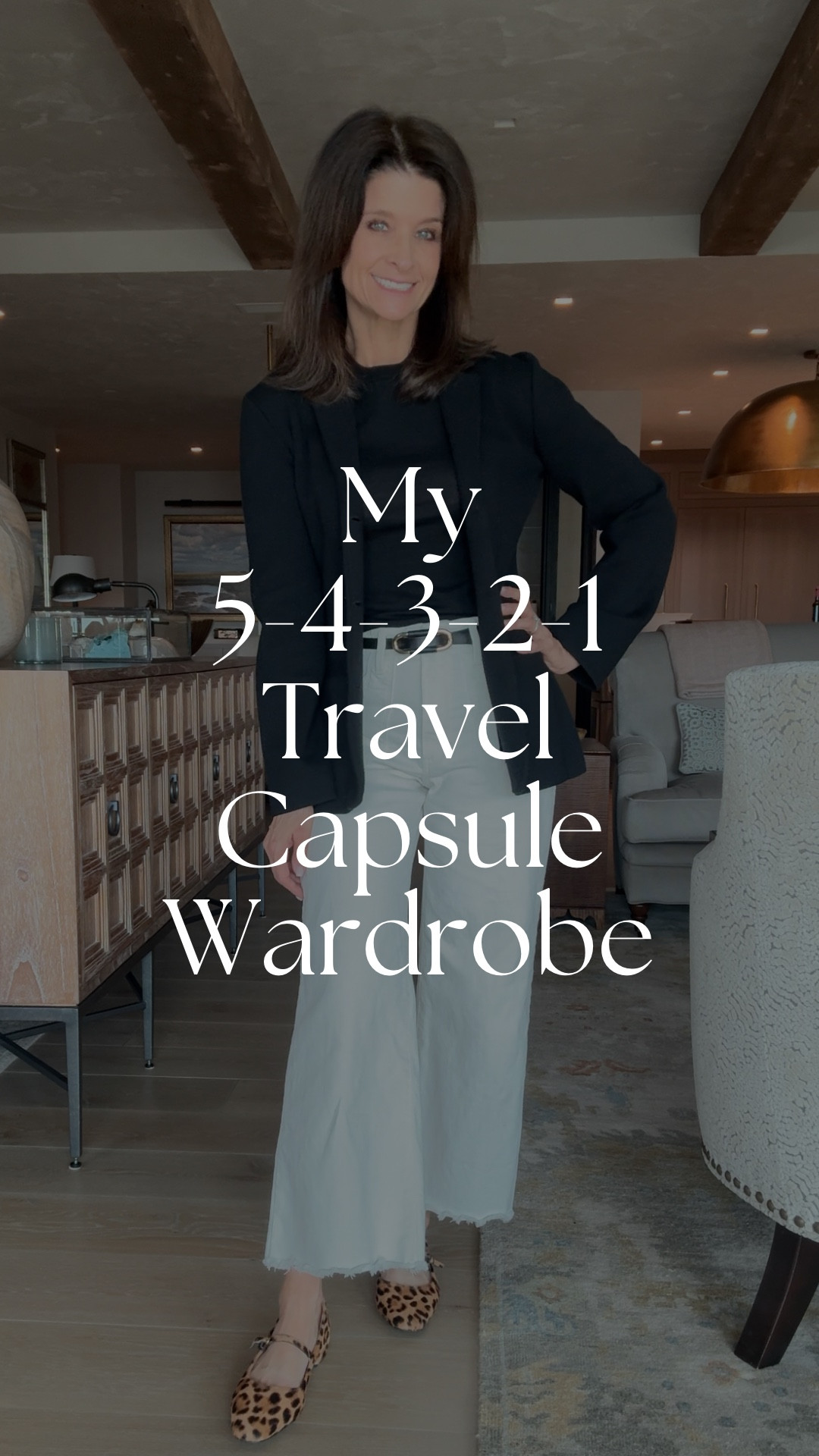 My 5-4-3-2-1 Travel Capsule Wardrobe Method Adaptation for a 7-Day Trip      
A real carry-on capsule for a real life kind of trip.  Visiting family.  Casual days.  Comfortable clothes.  

This is my 5-4-3-2-1 approach in practice.

I packed 5 tops, 4 bottoms, 3 outer layers, 2 pairs of shoes and 1 more pair of shoes.  (You see how I made the numbers work for me?  I use This method as a framework and adjust it to the needs of the trip.)

All of my tops and bottoms can be worn together creating a seemingly endless number of outfits.  

The black ponte knit pants are a staple.  They don’t wrinkle and hold their shape, plus, they dress up or down making them one of the most versatile pieces in my capsule.

The jeans may be on of the best dupes out there…they look like my favotrite designer brand at a fraction of the cost. 

These wide leg pants are the softest sweats but they sure look cute dressed up with flats and a cute top.

Of course I like to add a little color and patterns to my neutral pieces.  

I chose my favorite softest cozy sweater, a sporty jacket for casual walks and gym runs, and the sweater blazer instantly elevates everything it’s paired with.

How many outfits did I make?  There are too many to count, but at least 30.

And the best part…it all fit in my carry-on suitcase!  

(And of course I packed toiletries, underwear, pajamas, but I’ll spare you those details!)

Just a few small strategies can make a big difference when you’re trying to pack lighter.

#LTKOver40 #LTKTravel