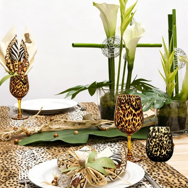 Set of 2 Tortoise Shell Wine Glasses \u2013 Amber Brown Aesthetic Drinking Glasses, Cheetah Print... | Walmart (US)