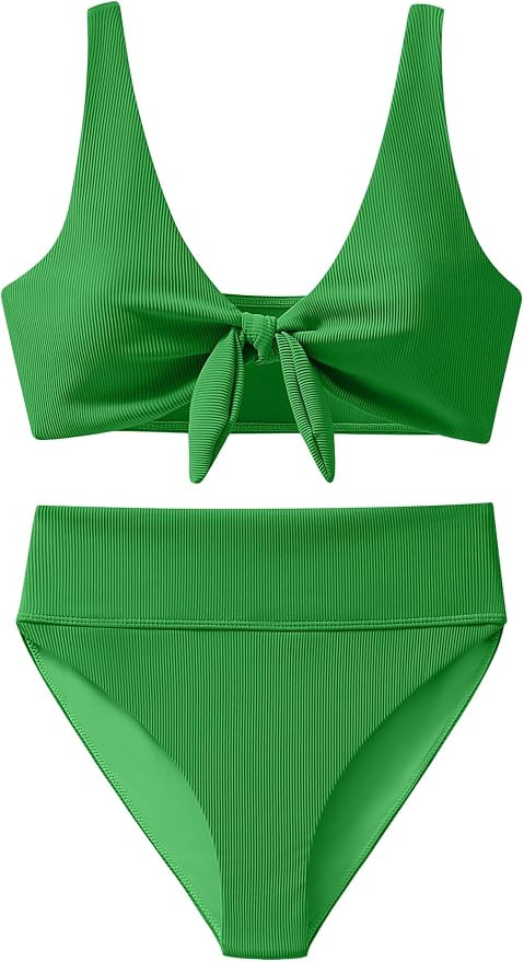 ANRABESS Bikini Sets for Women Summer High Waisted 2 Piece Bathing Suit Ribbed Tie Knot Swimsuit ... | Amazon (US)