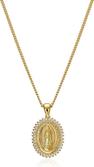 Virgin Mary Necklace Gold Plated Paperclip Chain Christian Jewelry Rhinestone Miraculous Medal Pe... | Amazon (US)