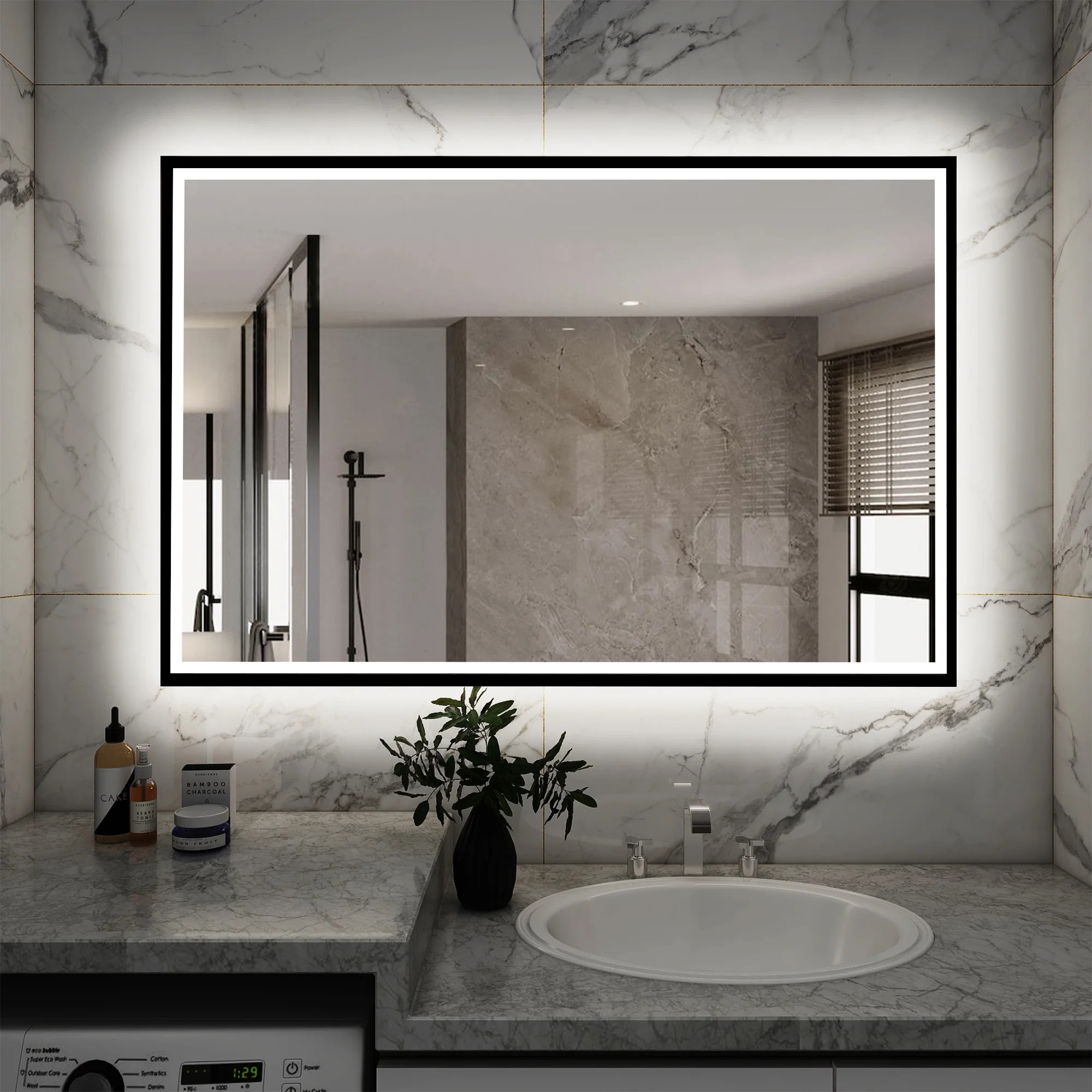 LED Bathroom Mirror 48x32, Dimmable Framed Vanity Mirror, Backlit and Front Lighted Mirror for Wa... | Walmart (US)