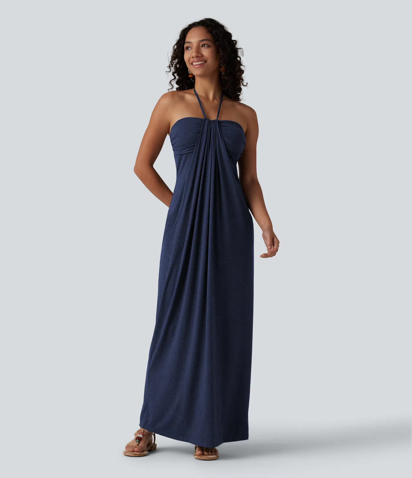 Women’s Halter Tie Back Built-in Bra Maxi Dress with Pockets - Halara | HALARA