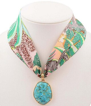 Southern Living x Barse Golden and Genuine Turquoise Tropical Riviera Scarf Statement Necklace | ... | Dillard's