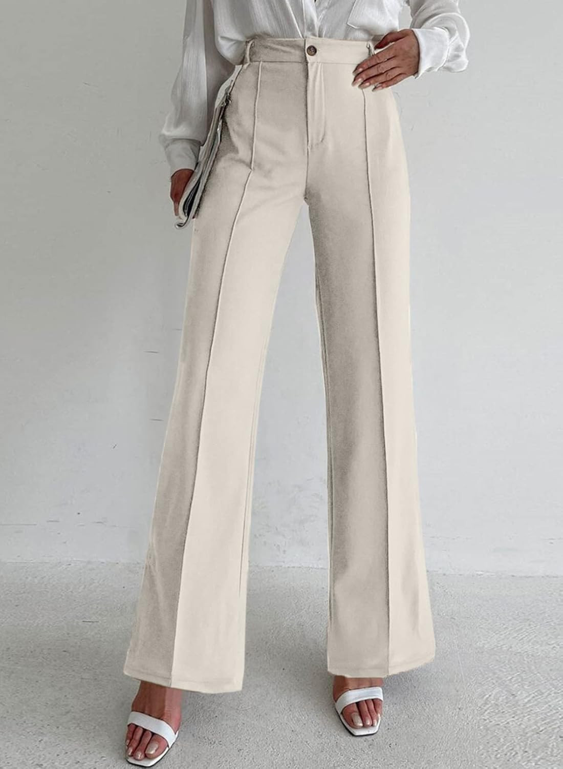 Acelitt Womens High Elastic Waisted Lightweight Business Work Wide Leg Pants,S-XL | Amazon (US)