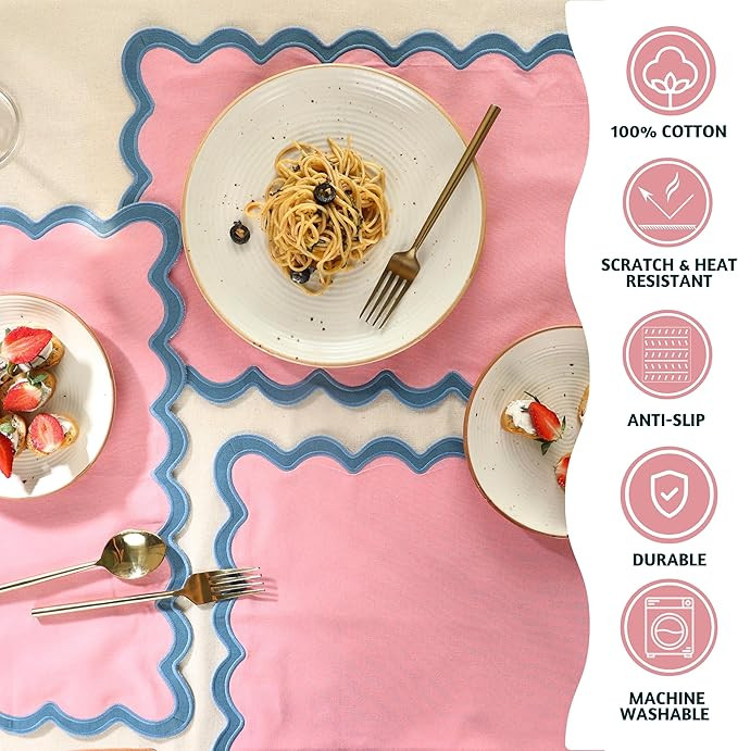 Folkulture Valentines Placemats Set of 4 (13 x 19) |100% Cotton, Scalloped Pink Placemats for Din... | Amazon (US)