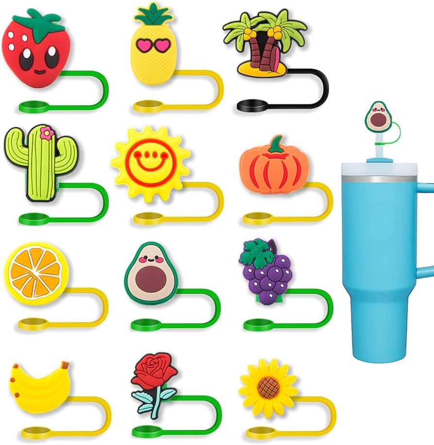 Fruit Straw Covers Cap 12 Pcs for Stanley Cup 30&40 Oz, Tumbler, Water Bottle Silicone Straw Topp... | Amazon (US)