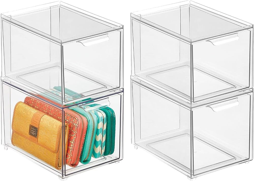 mDesign Plastic Stackable Closet Storage with Pull Out Bin Organizer Drawer for Cabinet, Desk, Sh... | Amazon (US)