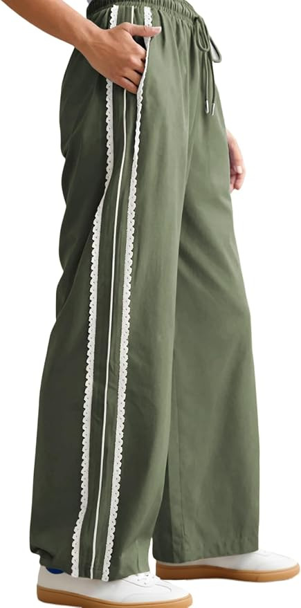 Yeokou Women's Wide Leg Sweatpants Side Stripe Crochet Slip on Drawstring Casual Running Track Pa... | Amazon (US)