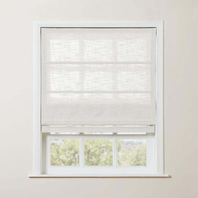 TWOPAGES Ivory White Linen Cordless Roman Shades, Custom Blackout Blinds for Indoor, Kitchen, Fre... | Amazon (US)