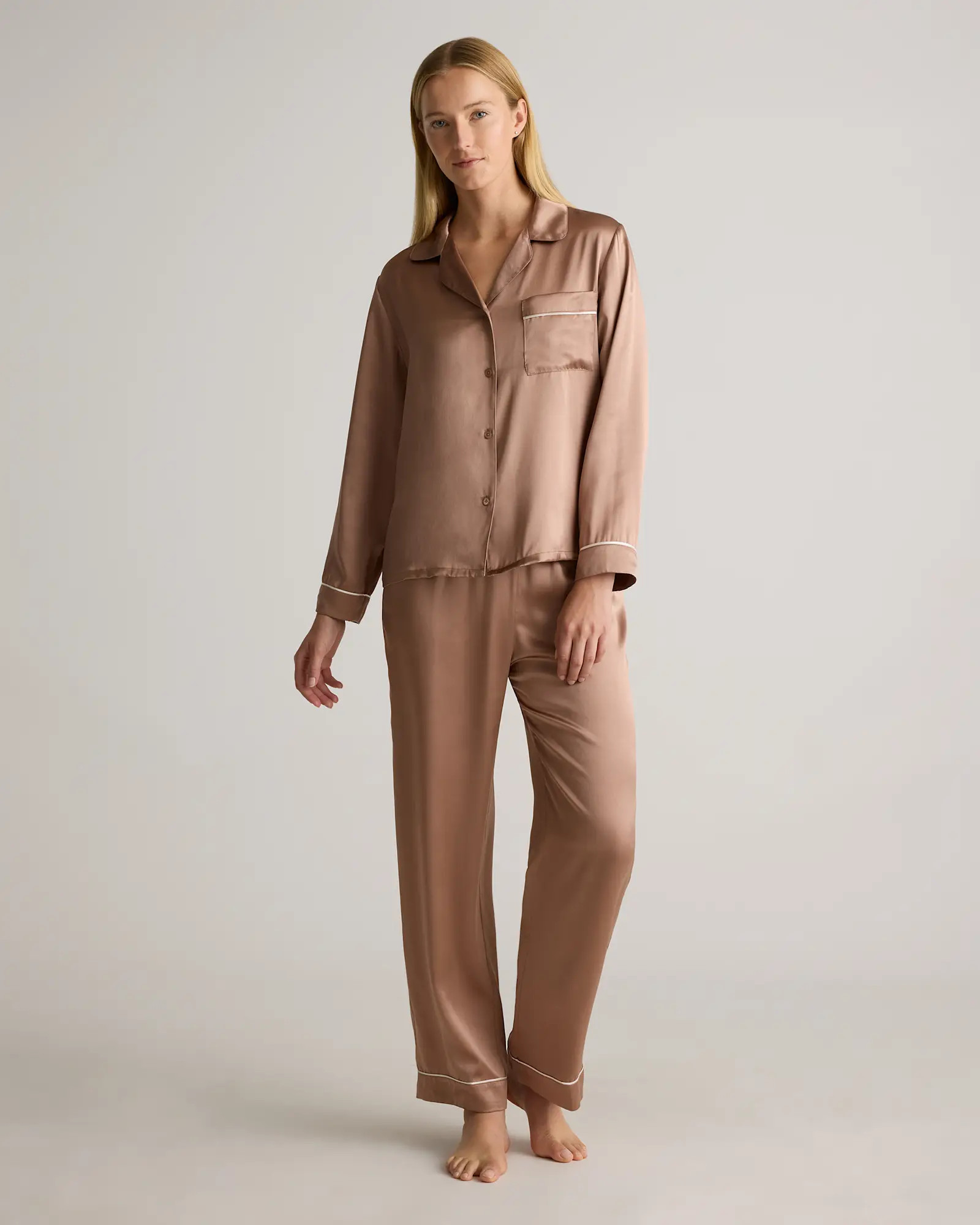 100% Washable Silk Satin Pajama Long Sleeve Top | Quince