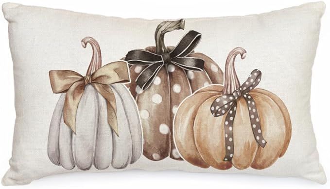 AACORS Fall Pillow Cover 12x20 Inch Pumpkins with Bowknot Decor Autumn Seasonal Thanksgiving Pill... | Amazon (US)