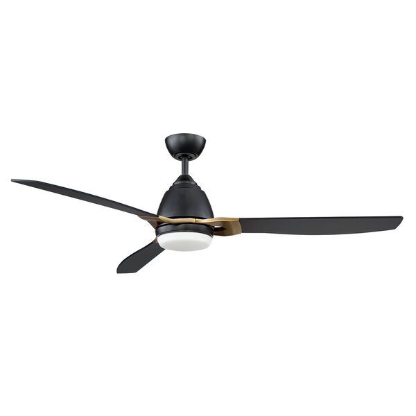 Eris Black and New Aged Brass LED Ceiling Fan with Black Blades | Bellacor