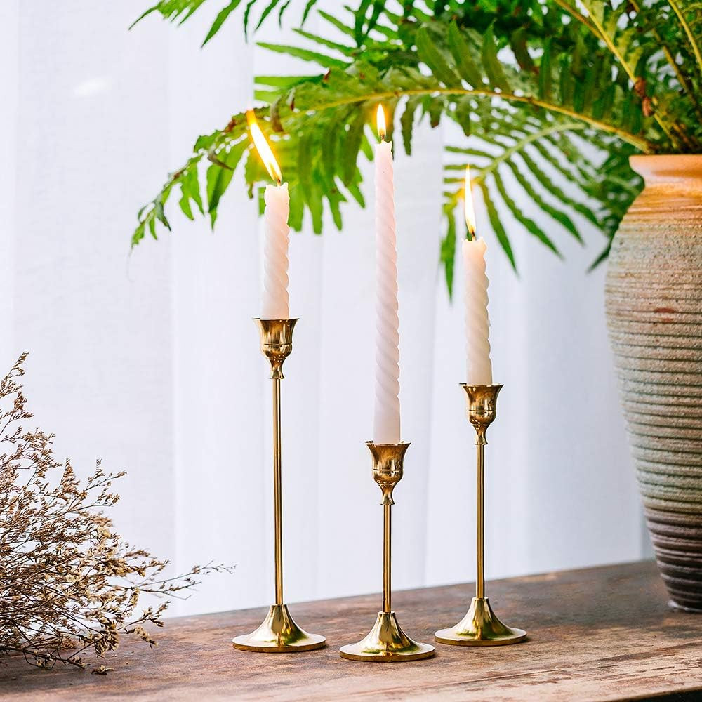 NUPTIO Candlestick Holders Taper Candle Holders, Set of 3 Candle Stick Holders Set, Brass Gold Ca... | Amazon (US)