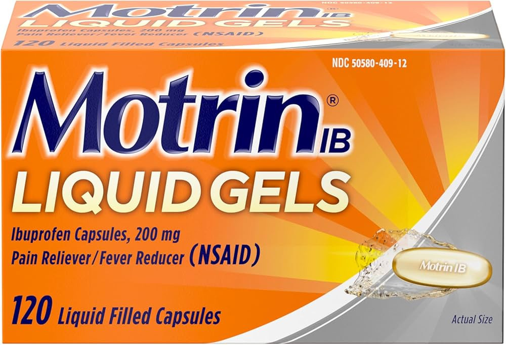 Motrin IB Liquid Gels with 200mg Ibuprofen per Caplet, Pain Reliever & Fever Reducer for Adults, ... | Amazon (US)