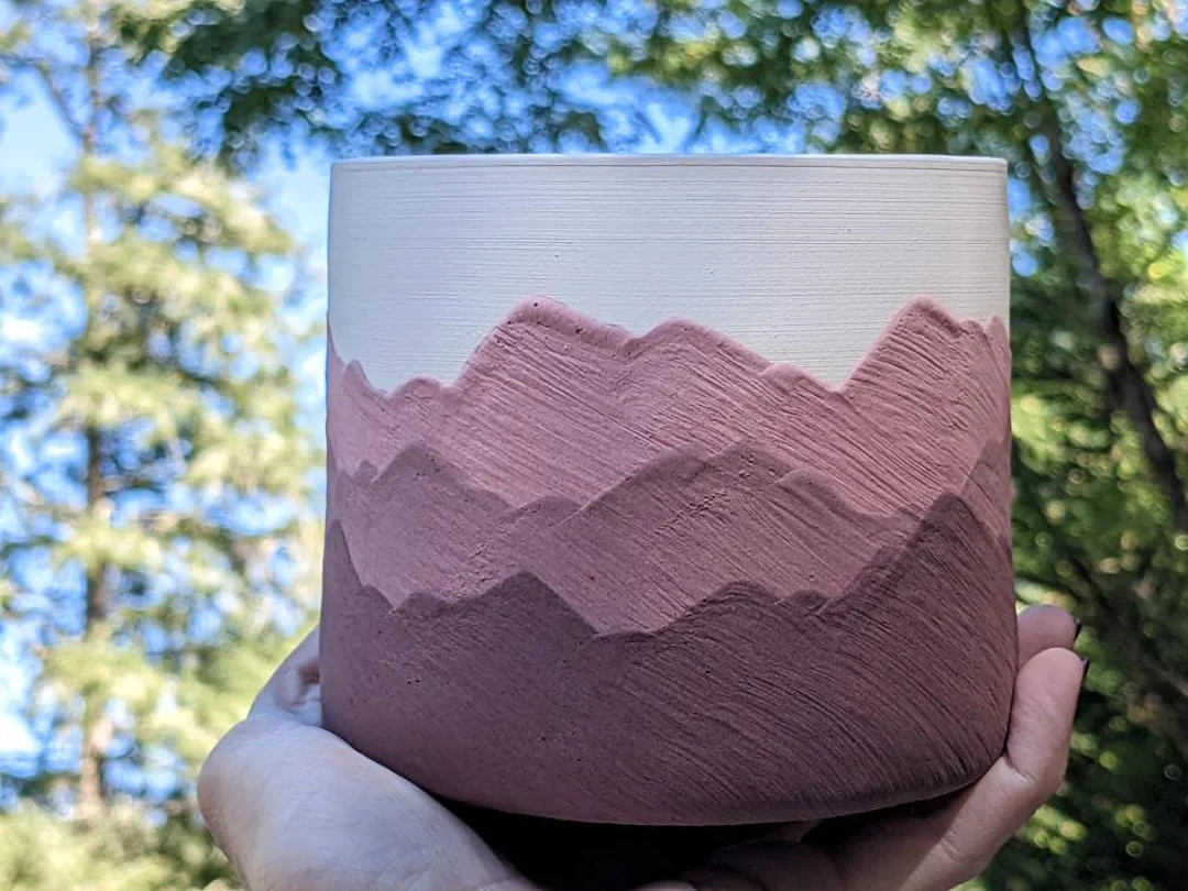 Pink Mountain Ridges Handmade Ceramic Pottery Planter Succulent Pots With Saucer, Mountains Red W... | Etsy (US)
