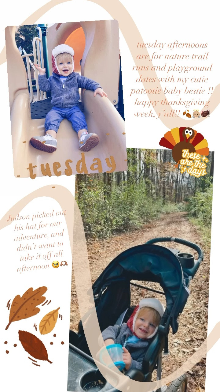 tuesday afternoons are for nature trail runs and playground dates with my cutie patootie baby bestie !! happy thanksgiving week, y’all!! 🍂👼🏼🦃

#LTKbaby #LTKfamily #LTKfit