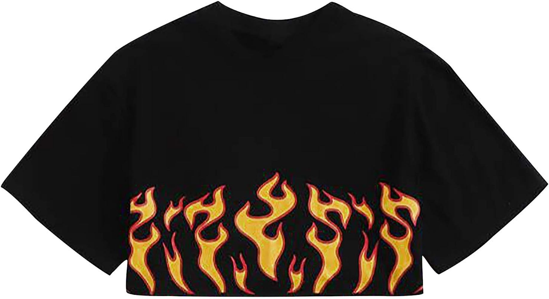 Summer Short Shirts for Womem Sexy Trendy Crop Tops Short Sleeve Crewneck Tees Flame Print Blouse... | Amazon (US)